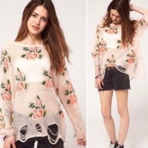 Wildfox rose distressed sweater